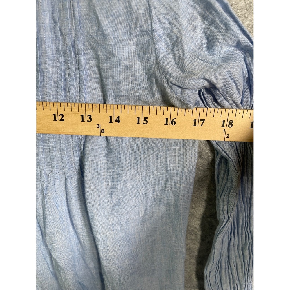Gap Womens Blue Pintuck Pleated Linen Blend Band Collar Blouse Top Small - Picture 4 of 6